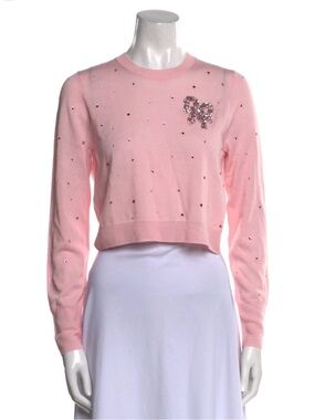 LoveShackFancy Pink Beaded Cropped Sweater and Cream Skater Skirt